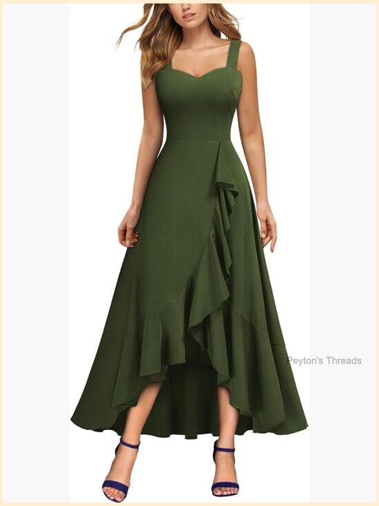 Dresses & Skirts - Casual V-Neck Ruffle Split Flowy A-Line Midi Cocktail Dress